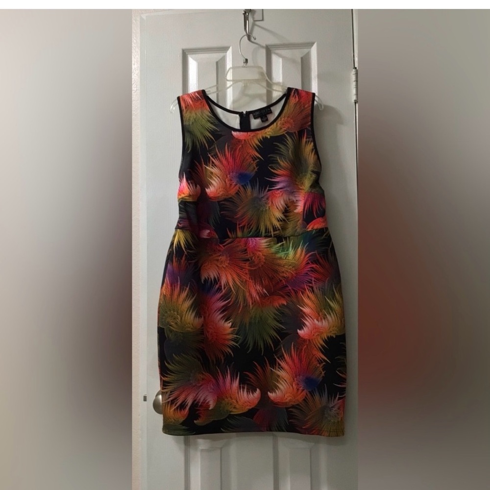 Forever 21 Women’s 3X Black and Multicolor Feather Sleeveless Midi Dress